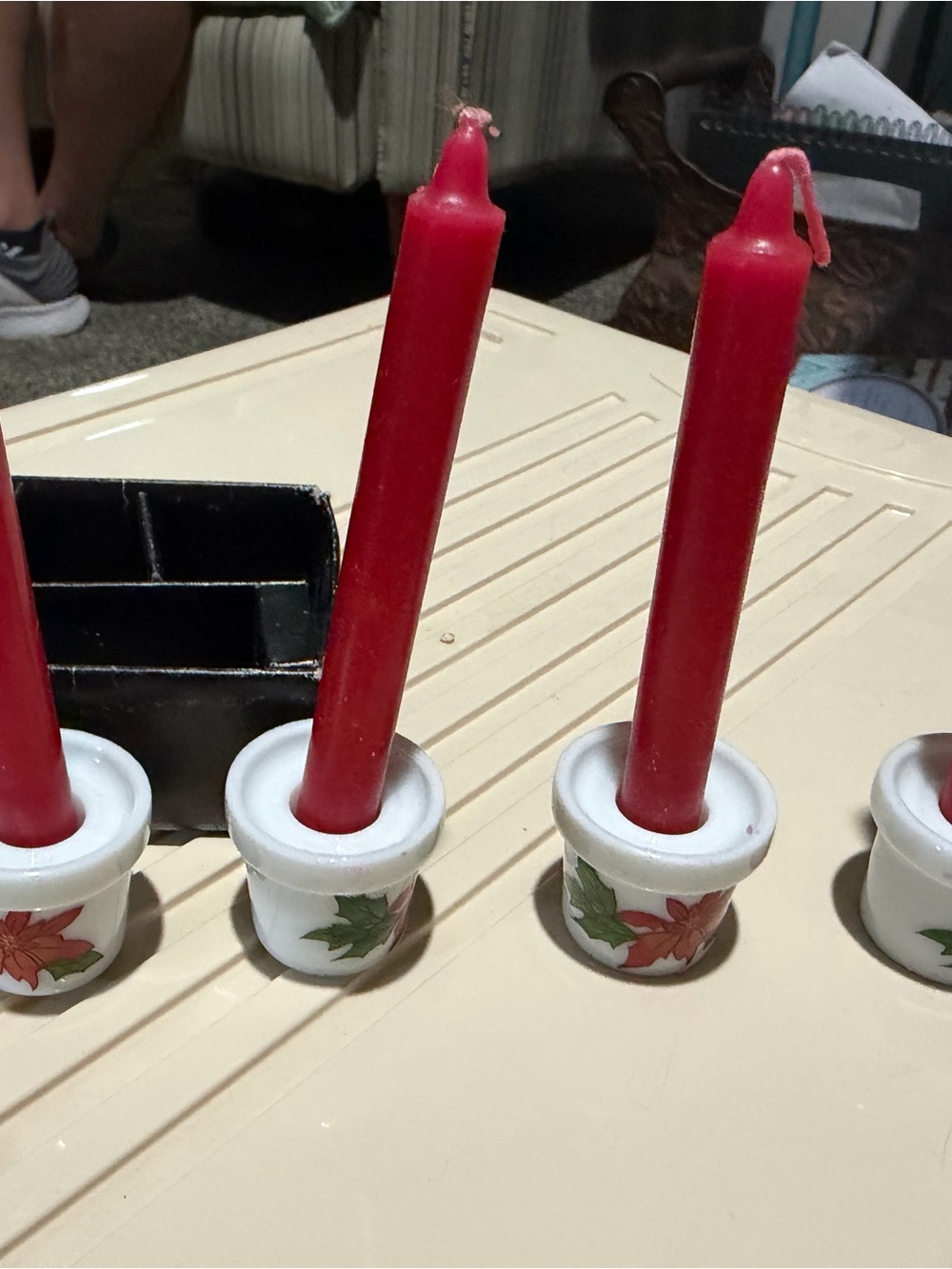 Target Red Taper Candles with White Poinsettia Ceramic Cups